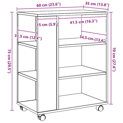 Rollcontainer Artisan-Eiche 60x35x75 cm Holzwerkstoff