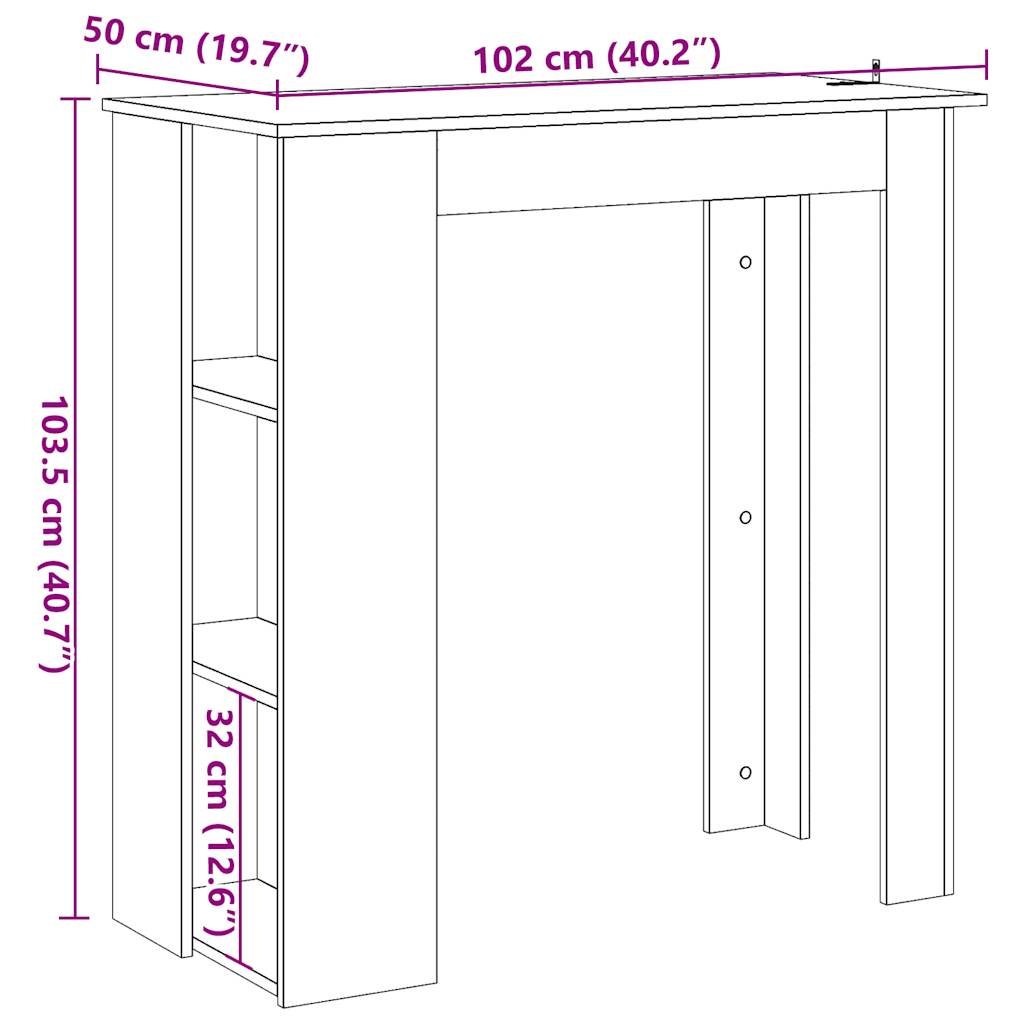 Barbord med hylde gammelt trælook 102x50x103,5 cm træmateriale