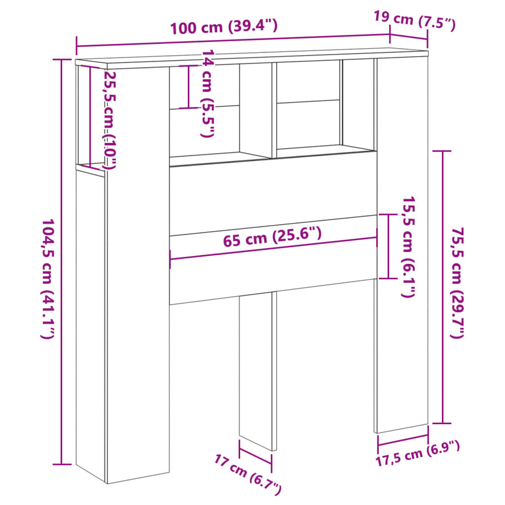 Kopfteil mit Ablagen Altholz-Optik 100x18,5x102,5cm Holzwerkstoff