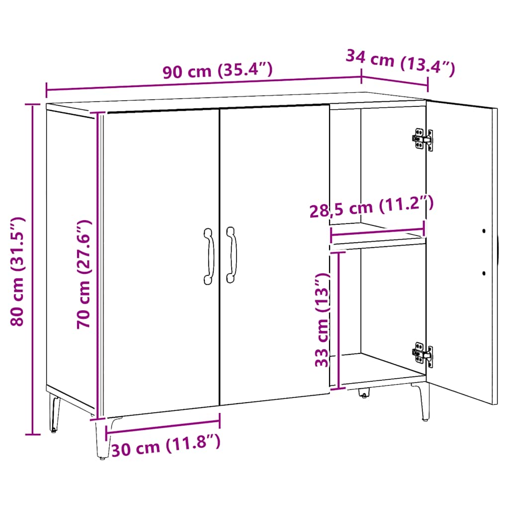 Sideboard Artisan-Eiche 90x34x80 cm Holzwerkstoff