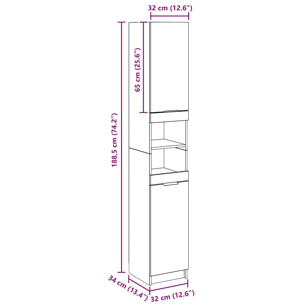 Badschrank Artisan-Eiche 32x34x188,5 cm Holzwerkstoff