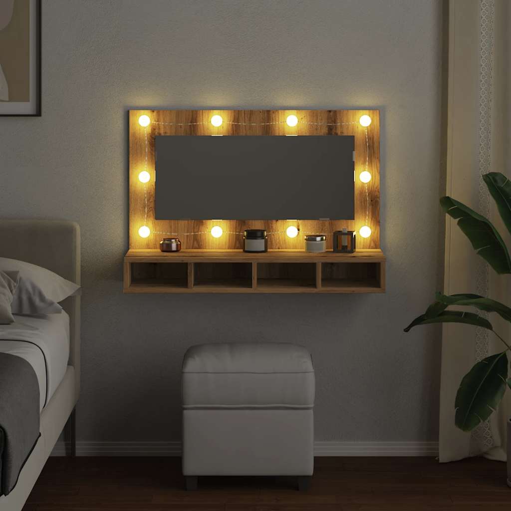 Spiegelschrank mit LED Artisan-Eiche 90 x 31,5 x 62 cm