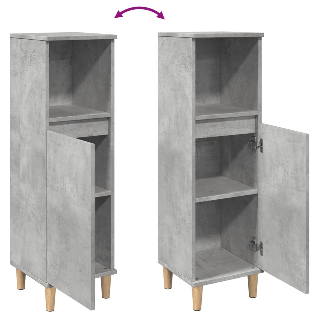 Badeværelsesskab Beton Grå 30x30x100 cm Træ Materiale
