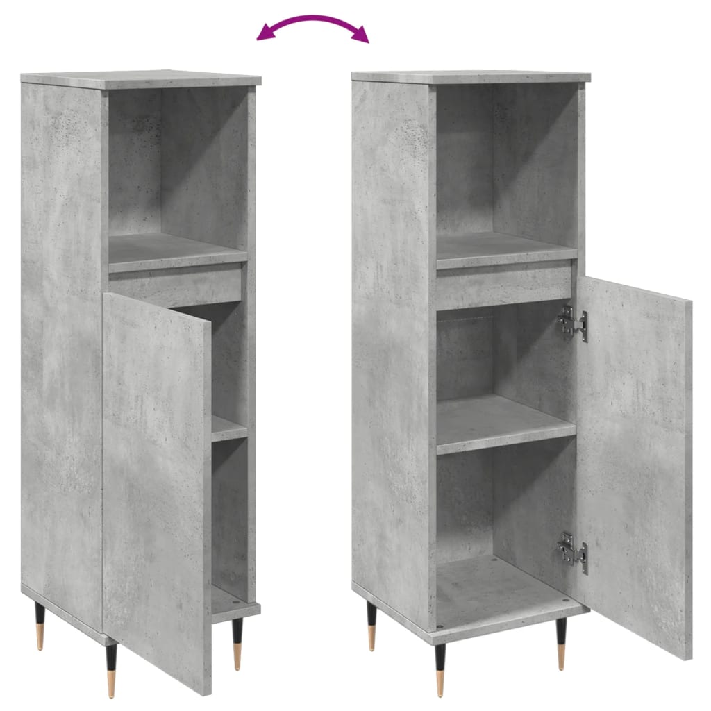Badeværelsesskab Beton Grå 30x30x100 cm Træ Materiale
