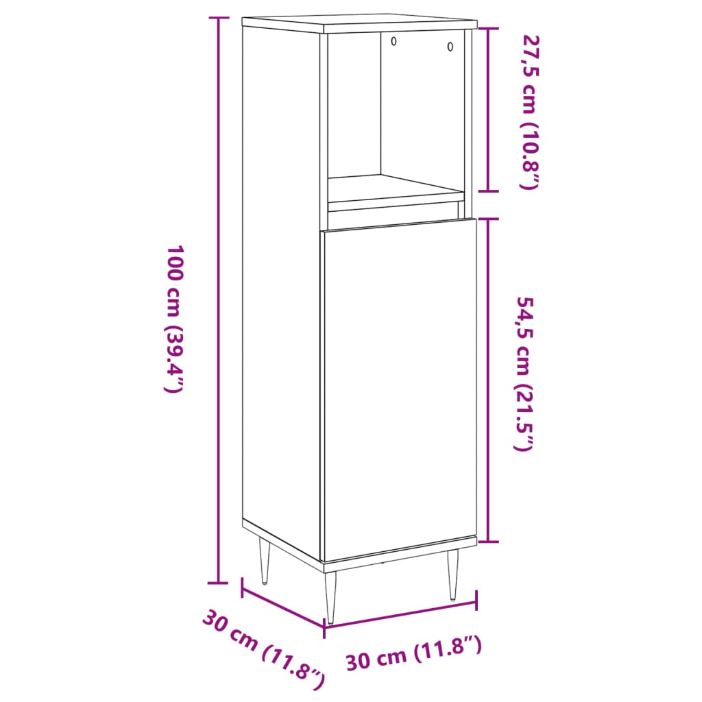 Badeværelsesskab Beton Grå 30x30x100 cm Træ Materiale