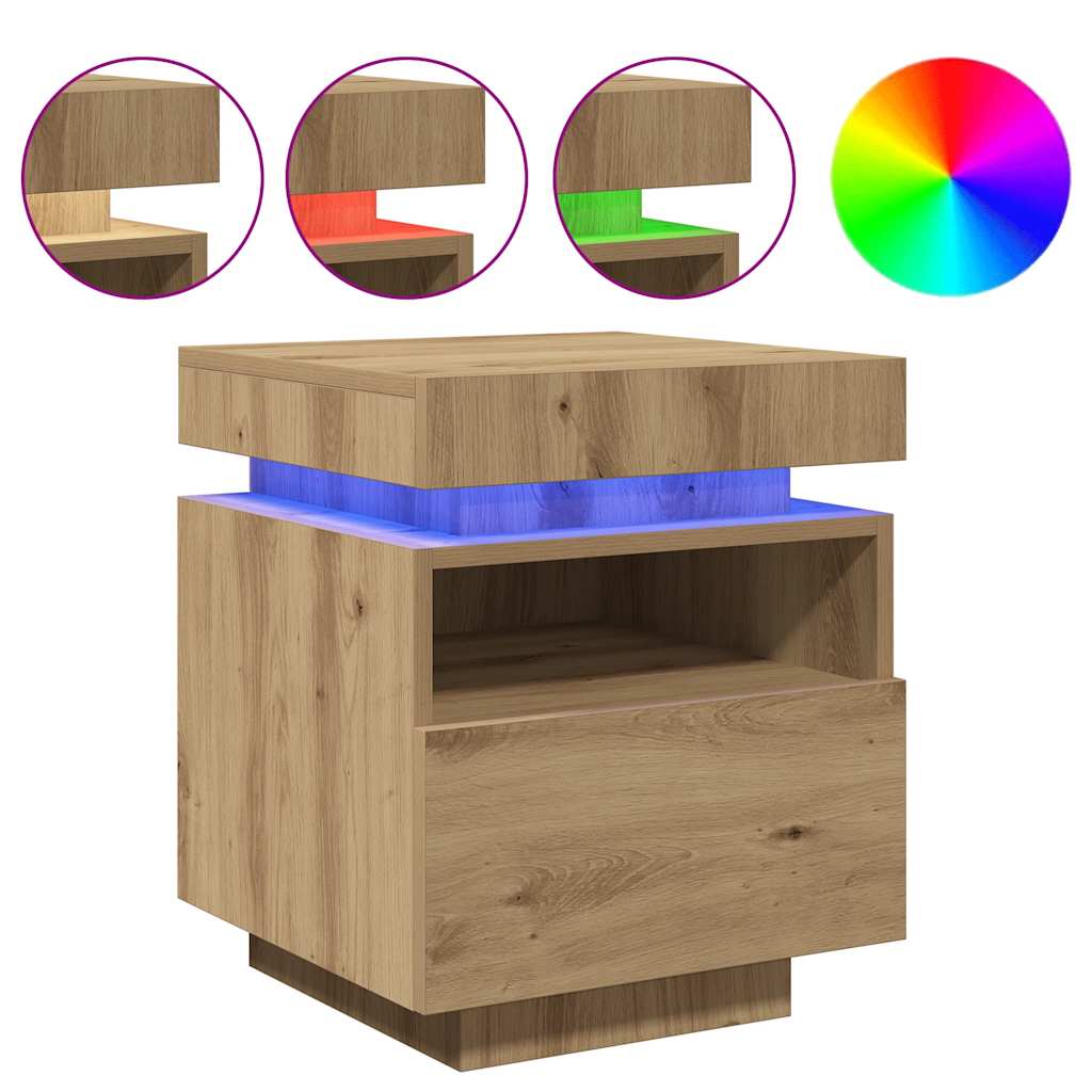 Nachttische mit LED-Leuchten 2 Stk. Artisan-Eiche 40x39x48,5 cm