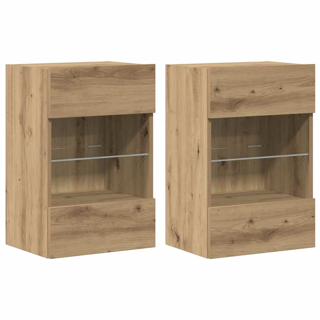 Wandschränke mit LED-Leuchten für TV 2 Stk. Artisan-Eiche