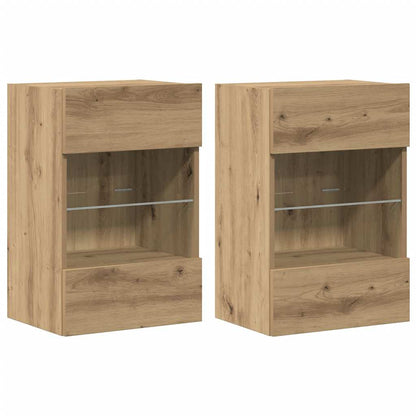 Wandschränke mit LED-Leuchten für TV 2 Stk. Artisan-Eiche