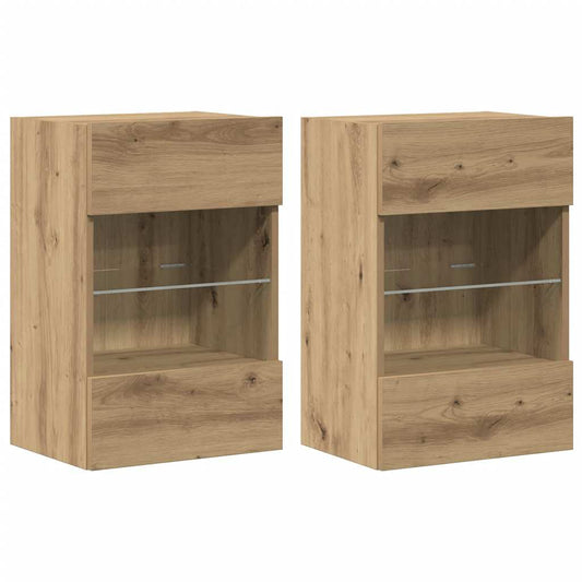 Wandschränke mit LED-Leuchten für TV 2 Stk. Artisan-Eiche