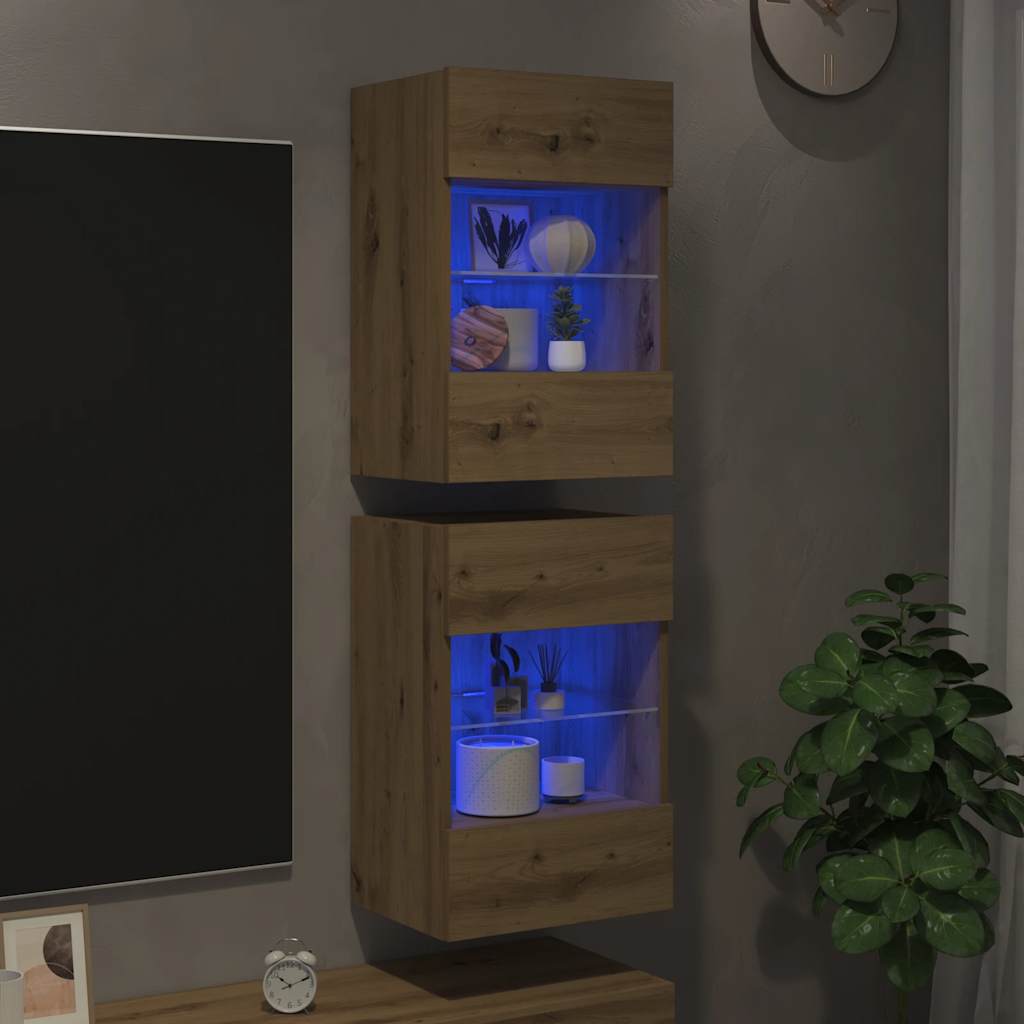 Wandschränke mit LED-Leuchten für TV 2 Stk. Artisan-Eiche