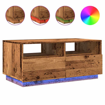 Couchtisch mit LED-Leuchten Altholz-Optik 90x49x40 cm