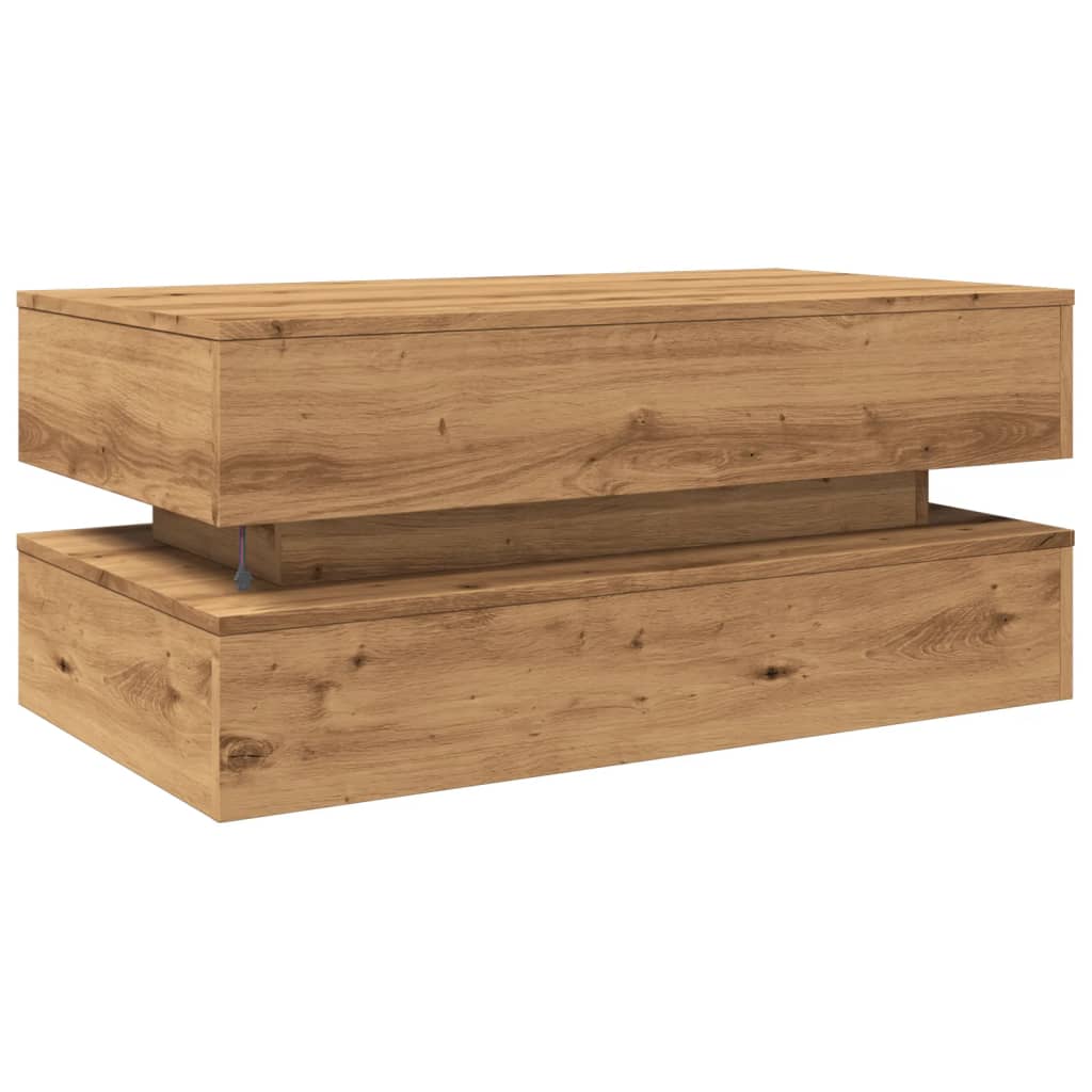 Couchtisch mit LED-Leuchten Artisan-Eiche 90x50x40 cm