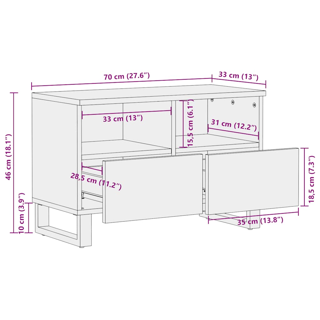 TV-skab Sort 70x33x46 cm Massivt mangotræ