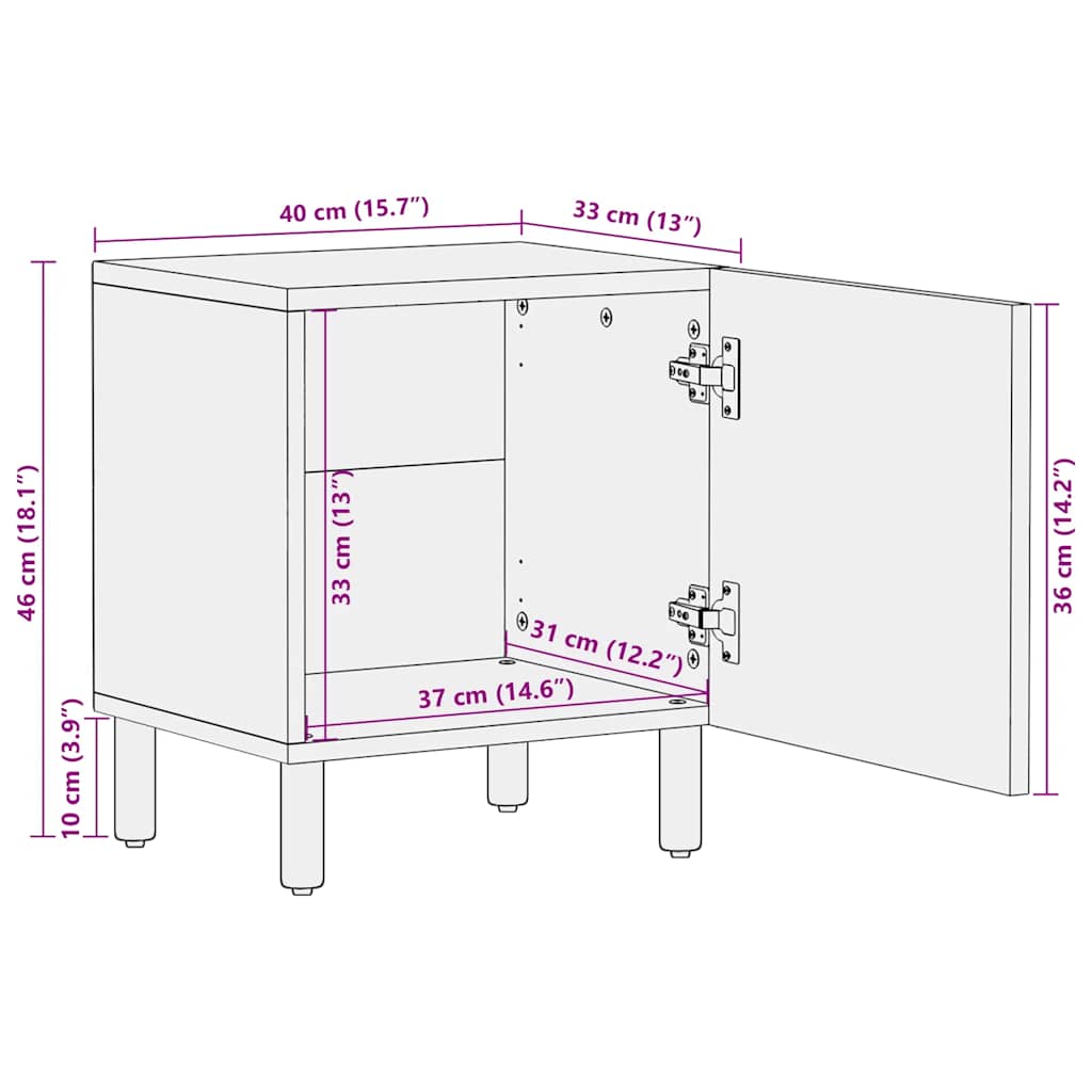 Nachttisch 40x33x46 cm Massivholz Akazie