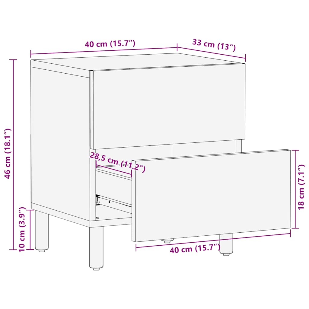 Nachttisch 40x33x46 cm Massivholz Akazie