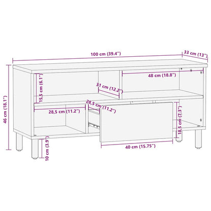 TV-Schrank mit Regal Braun 100 x 33.5 x 46 cm Massivholz Akazie