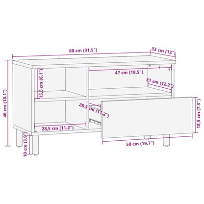 TV-Schrank mit Regal Braun 80 x 33.5 x 46 cm Massivholz Akazie