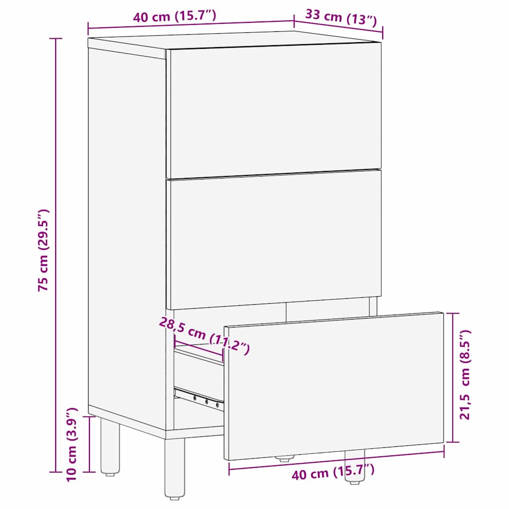 Sideboard mit Regal Braun 40 x 33 x 75 cm Massivholz Akazie