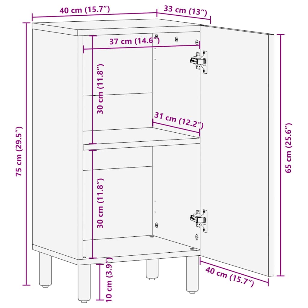 Sideboard mit Regal Braun 40 x 33 x 75 cm Massivholz Akazie