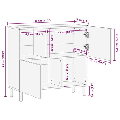 Sideboard mit Regal Braun 80 x 33 x 75 cm Massivholz Akazie