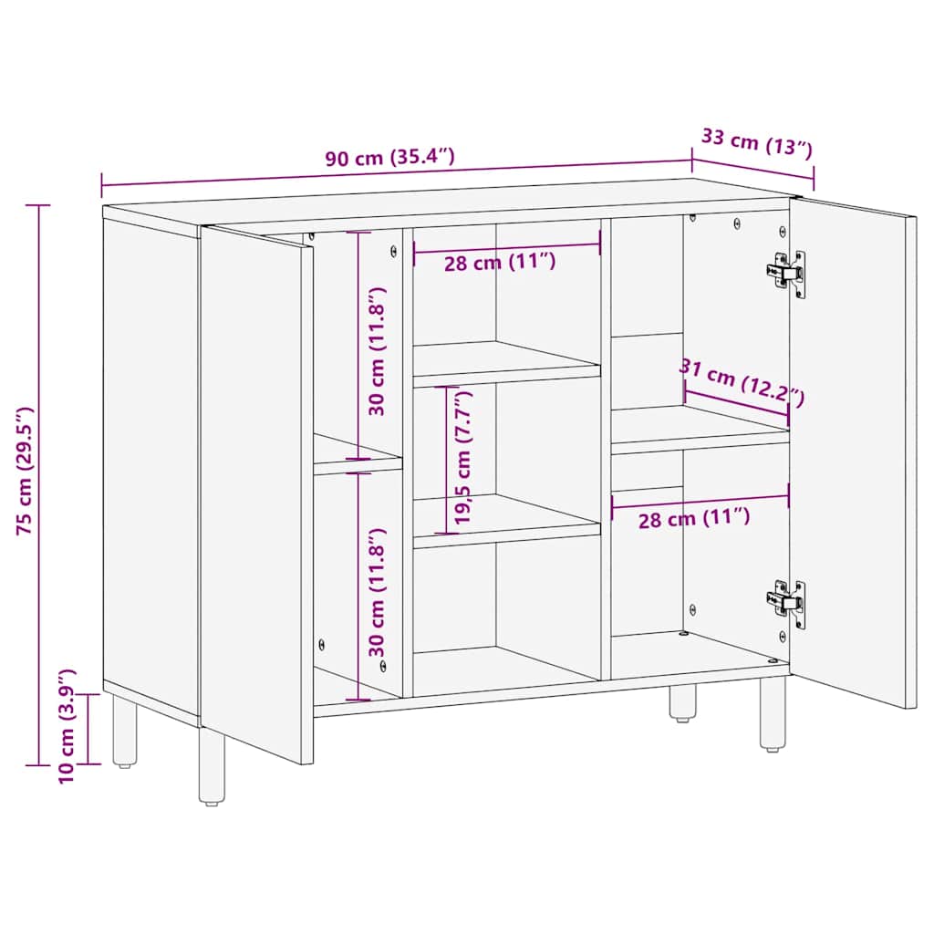Sideboard mit Regal Braun 90 x 33 x 75 cm Massivholz Akazie