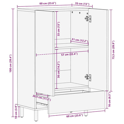 Highboard mit Regal Braun 60 x 33 x 100 cm Massivholz Akazie