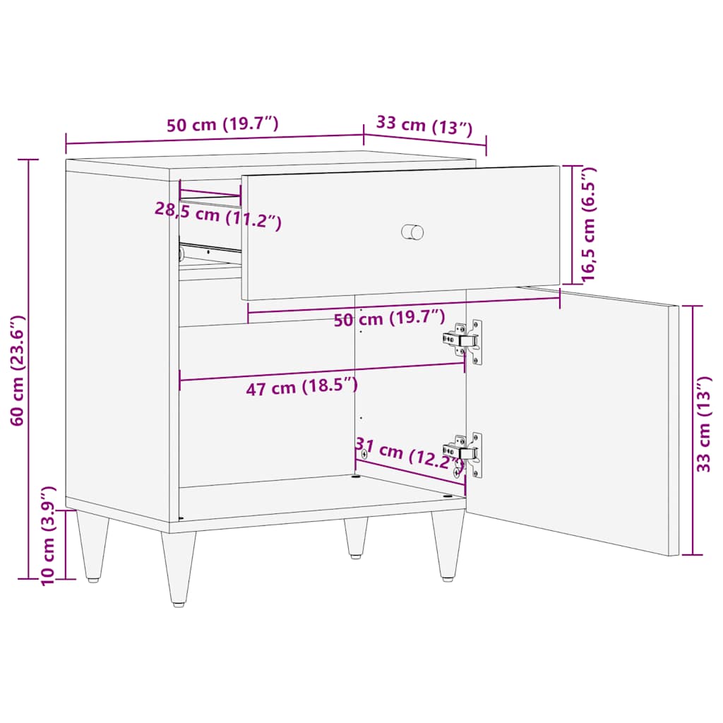 Nachttisch Hellgrau 50x33x60 cm Massivholz Mango