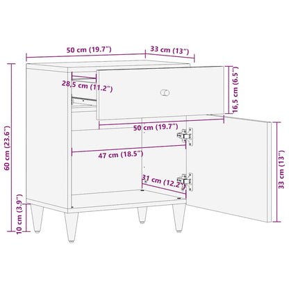 Nachttisch Hellgrau 50x33x60 cm Massivholz Mango