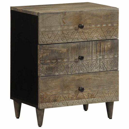 Nachttisch Hellgrau 50x33x60 cm Massivholz Mango