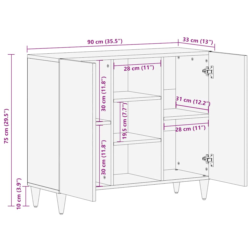 Sideboard 90x33x75 cm Massivholz Mango