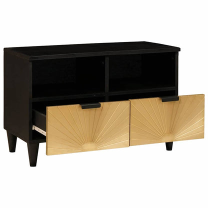 TV-Schränk Schwarz und Gold 70 x 33 x 46 cm massives Mangoholz