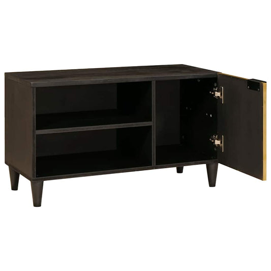 TV-Schränk Schwarz und Gold 80 x 33 x 46 cm massives Mangoholz