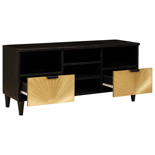 TV-Schränk Schwarz und Gold 100 x 33 x 46 cm massives Mangoholz