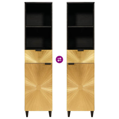 Badezimmer Schrank mit Regal Schwarz und Gold 38 x 33 x 160 cm