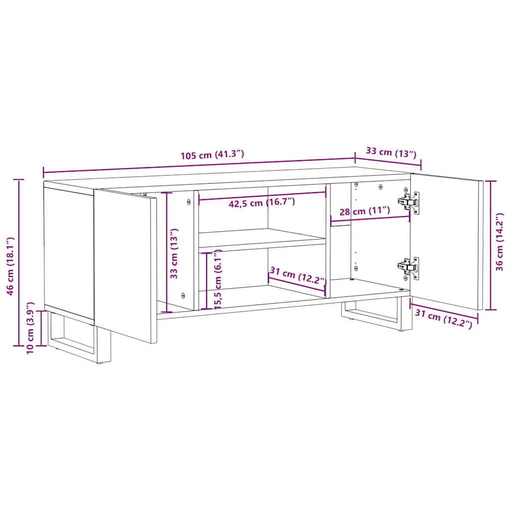 TV-Schrank Braun 160 x 30 x 30.5 cm massives Mangoholz