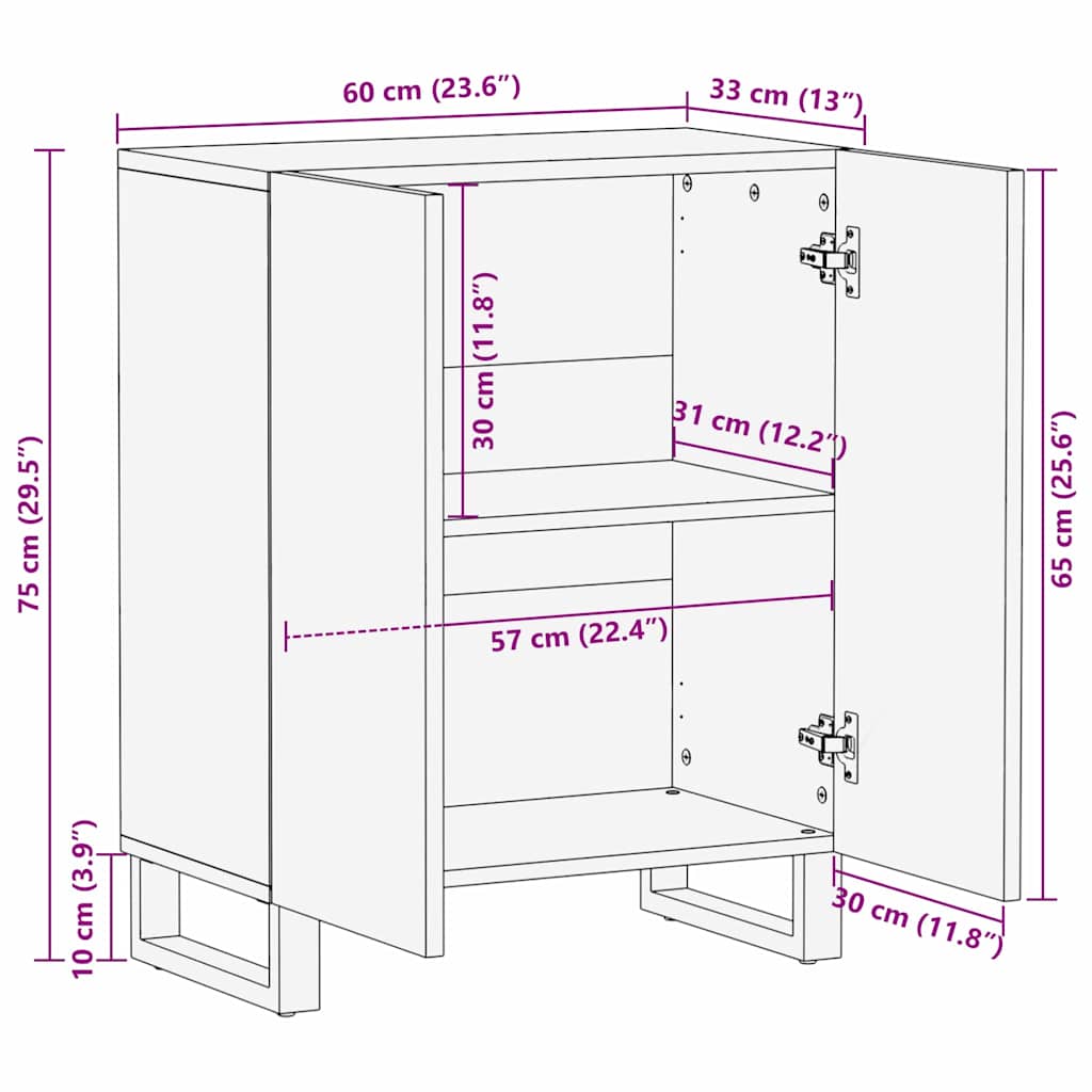 Sideboard Weiß 60 x 33.5 x 75 cm massives Mangoholz