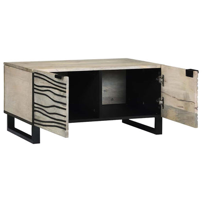 Couchtisch Weiß, Schwarz 80 x 50 x 40 cm massives Mangoholz