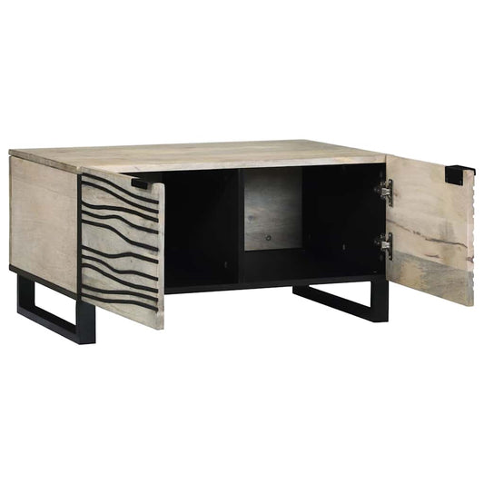 Couchtisch Weiß, Schwarz 80 x 50 x 40 cm massives Mangoholz