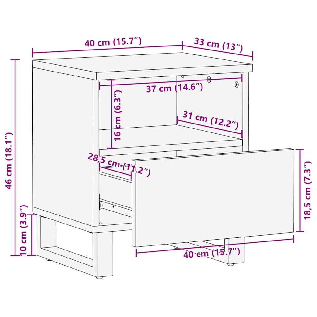 Nachttisch Weiß und Schwarz 40 x 33 x 46 cm Massivholz Akazie
