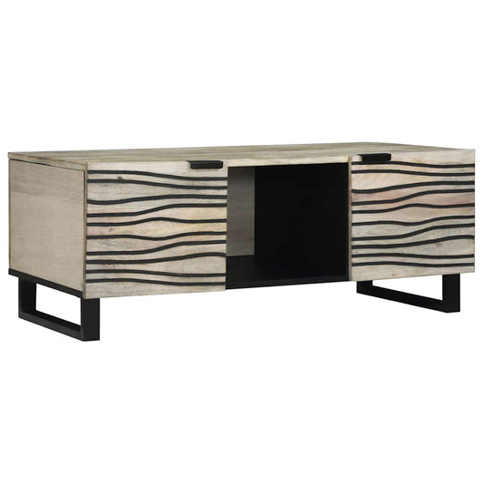 Couchtisch Weiß, Schwarz 100 x 54 x 40 cm massives Mangoholz