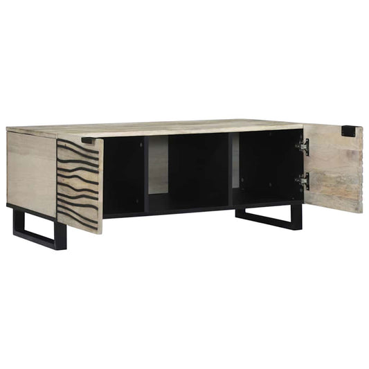 Couchtisch Weiß, Schwarz 100 x 54 x 40 cm massives Mangoholz