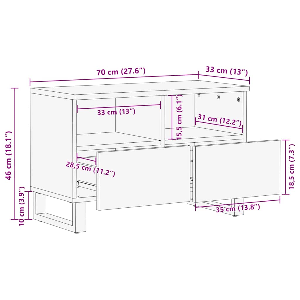 TV-Schrank Braun 70 x 33 x 46 cm massives Mangoholz