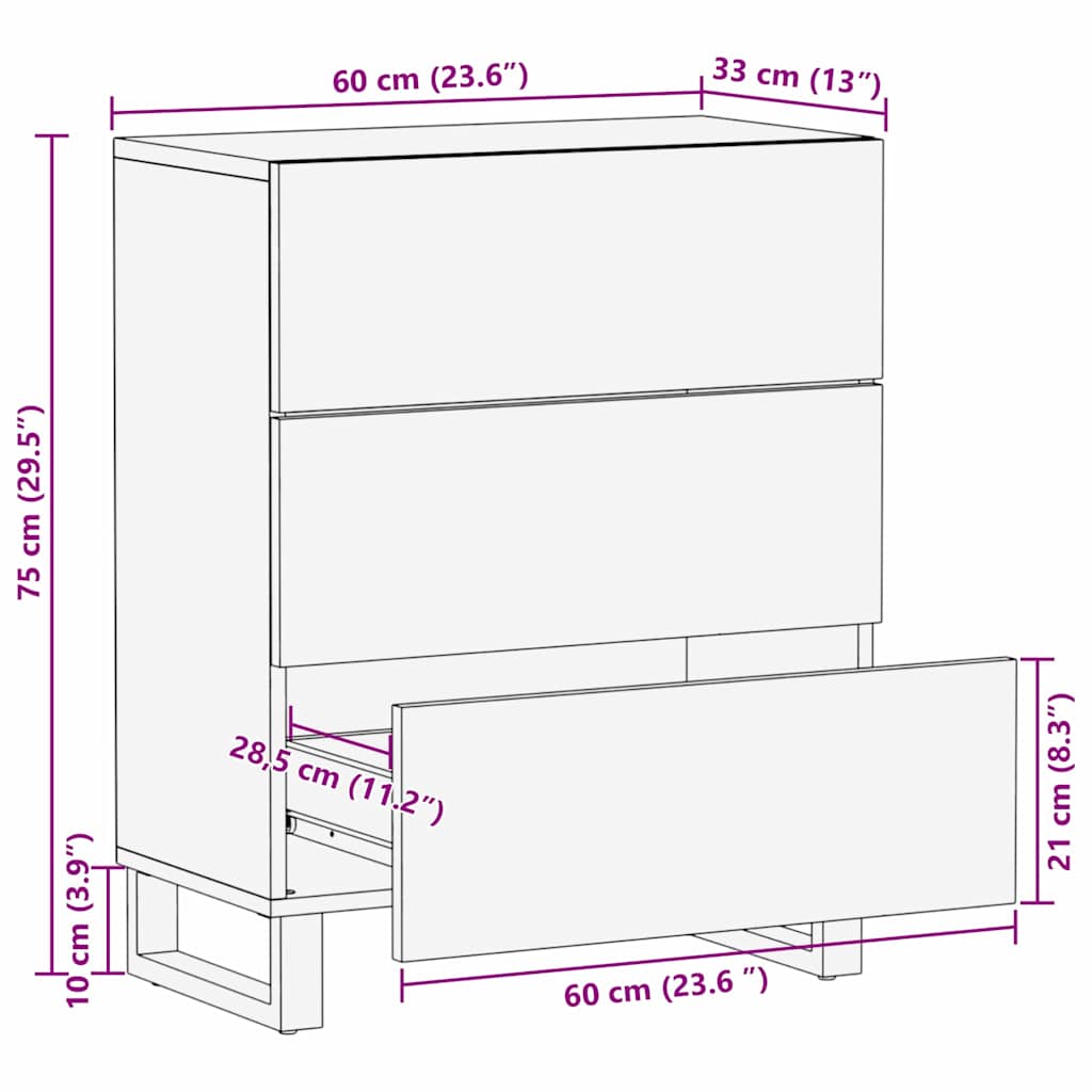 Sideboard Braun 60 x 33.5 x 75 cm Massivholz Mango