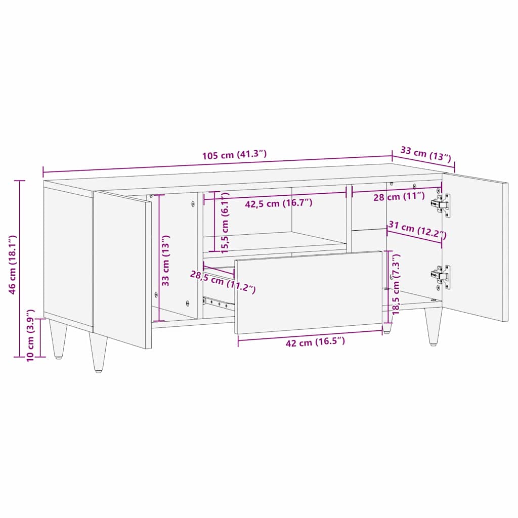 TV-Schränk Hellbraun 105 x 33 x 46 cm massives Mangoholz