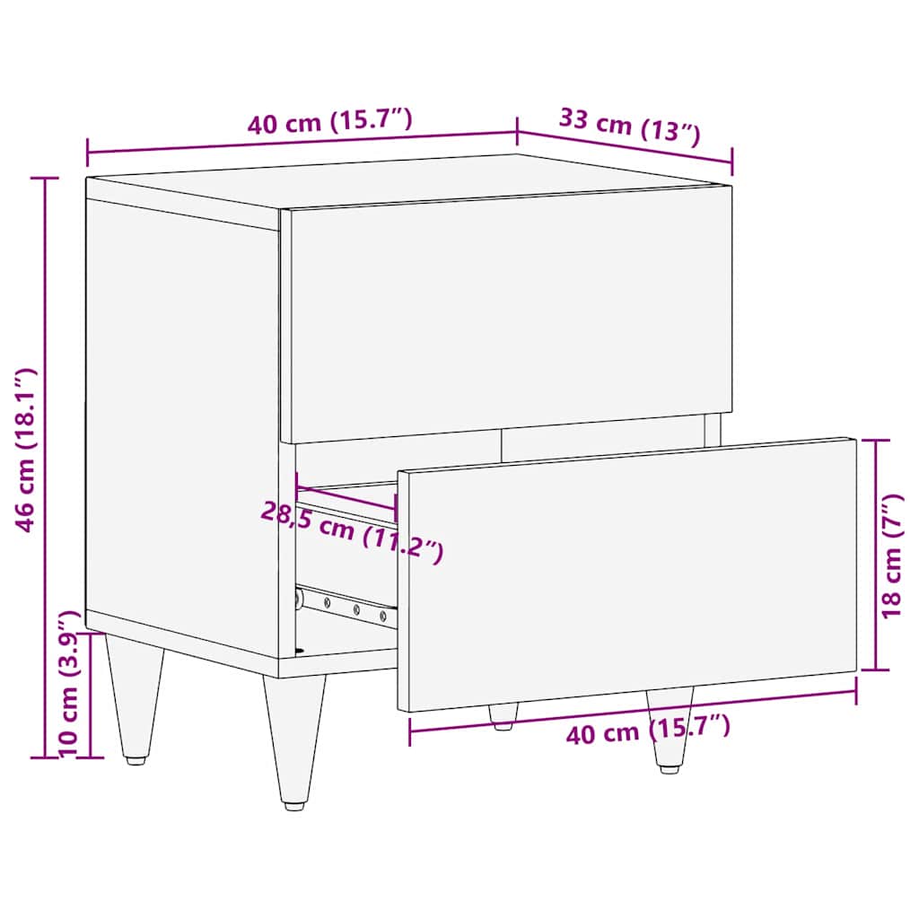 Nachttisch Beige 40 x 33 x 46 cm massives Mangoholz