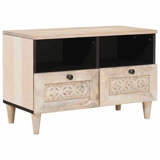 TV-Schränk mit Regal Weiß 70 x 33 x 46 cm massives Mangoholz