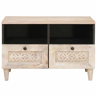 TV-Schränk mit Regal Weiß 70 x 33 x 46 cm massives Mangoholz