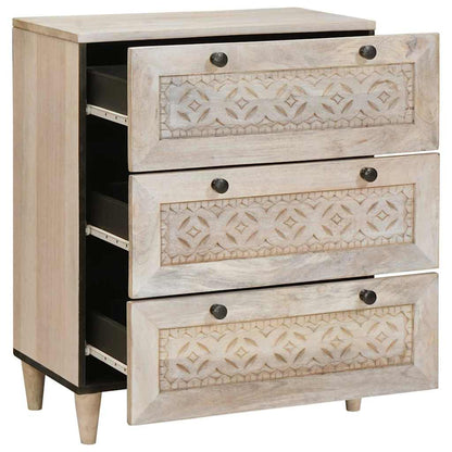 Sideboard mit Speicher Weiß 60 x 33 x 75 cm massives Mangoholz