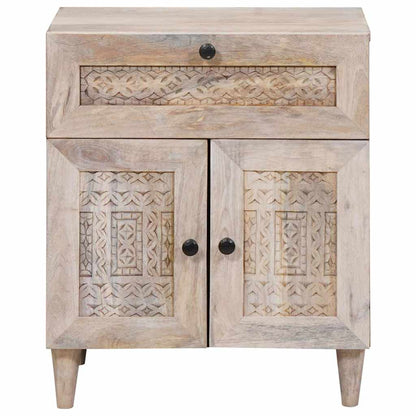 Nachttisch mit Tür Beige 50 x 33 x 60 cm massives Mangoholz