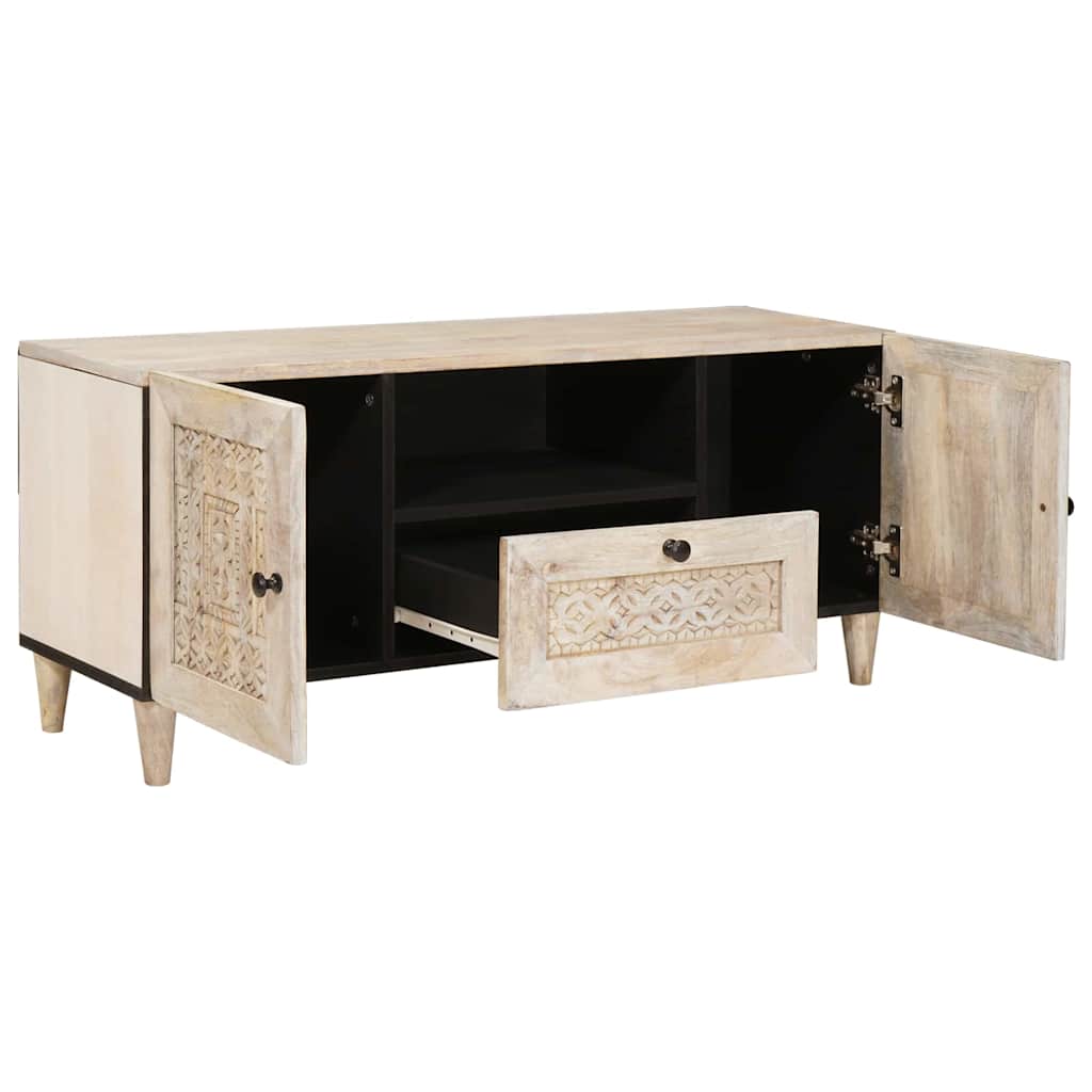 TV-Schränk mit Regal Weiß 105 x 33 x 46 cm massives Mangoholz